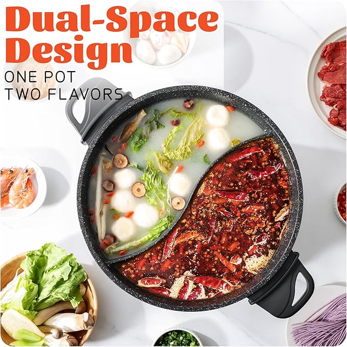 TWIN™ Electric Hot Pot with Divider | EvenHeat Cast Aluminum Non-Stick Pot