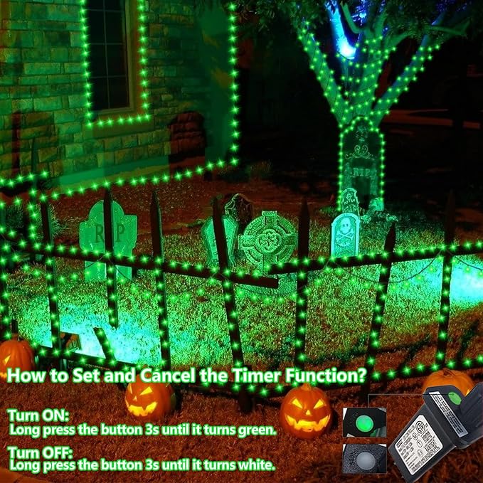 YEGUO 165ft 500 LED Halloween Lights Outdoor Waterproof, 8 Modes Green String Lights Plug in, Green Wire Christmas Lights Indoor with Timer Memory