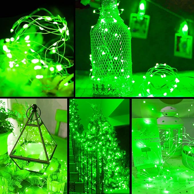 ZGWJ 100 Pack Fairy Lights Battery Operated, 7ft 20 Mini LED Fairy String Lights Silver Wire 3 Modes for DIY, Parties, Wedding, Bedroom, Halloween Christmas Decoration Green