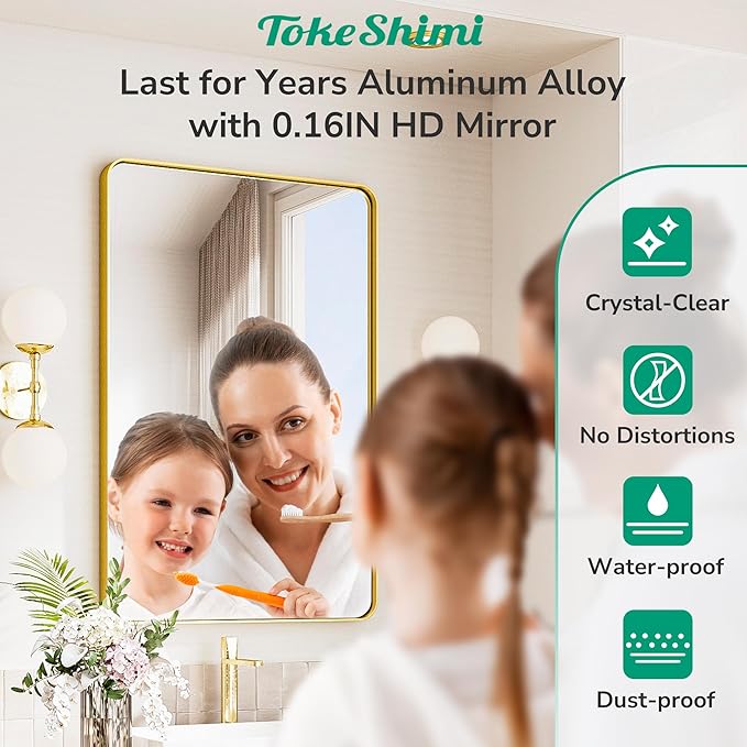 TokeShimi 48x30 Wall Mirror for Bathroom, Brushed Gold Bathroom Vanity Mirror