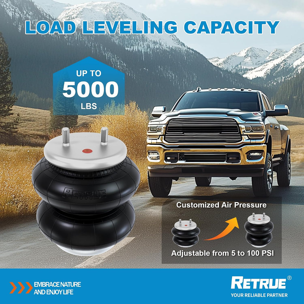 retrue rear air bags suspension kit for 2014-2026, close-up detail
