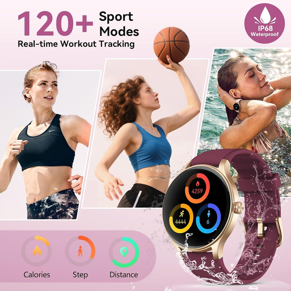 Fitpolo Smart Watch for Women, 105+ Sports Modes Fitness Tracker (Purple)