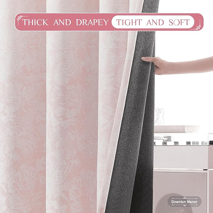 Beauoop Pink Floral Jacquard Blackout Curtains 63 Inches Long 2 Panels