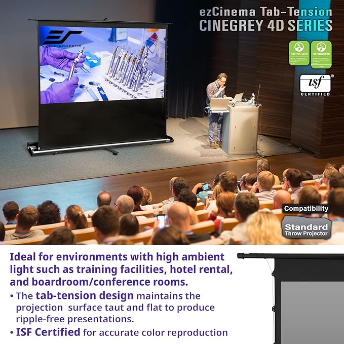 Elite Screens ezCinema Tab-Tension CineGrey 4D, 123-inch 16:9, Manual Floor