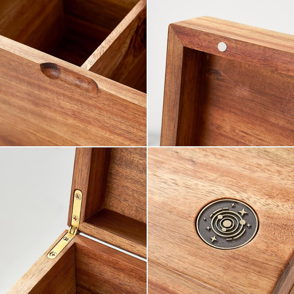 Acacia Wood Tampon Holder for Bathroom, Feminine Product Organizer with Hinged Lid, 2-Compartment Shark Week Period Box, Pad&Tampon Organizer, Girl Stuff Box for Bathroom Storage