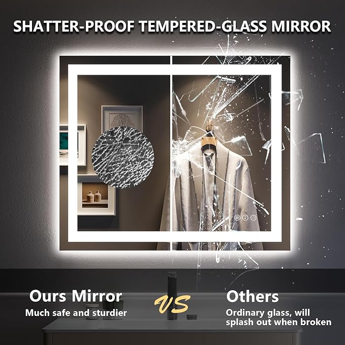 YEELAIT 36x30 Inch LED Bathroom Mirror