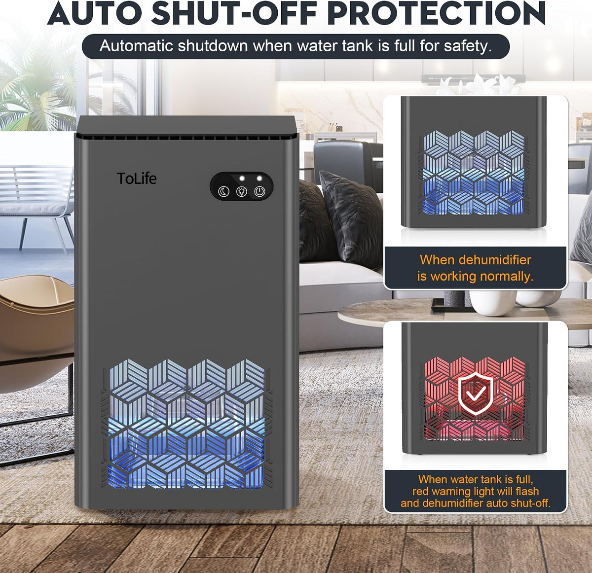ToLife Dehumidifier, 1000 Sq Ft 95 oz Tank with Sleep Mode, Auto Shutoff