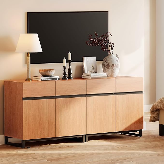 WAMPAT Modern TV Stand for TVs up to 70 inch, 2 in 1 Entertainment Center TV