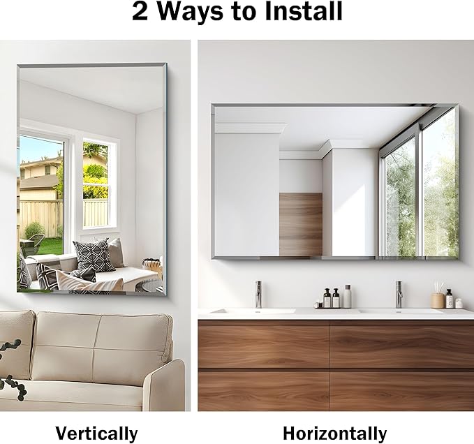 CILIBER Beveled Bathroom Mirror, 30x48 Large Frameless Mirrors