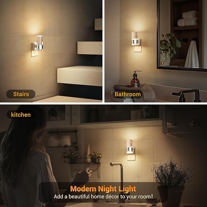 JandCase Night Light, Night Lights Plug into Wall, 2 Pack 3000K Warm White LED