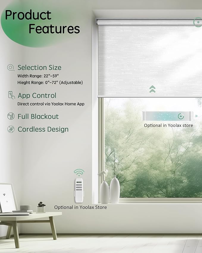 Yoolax Motorized Blinds App Control, Light Filtering Motorized Shades