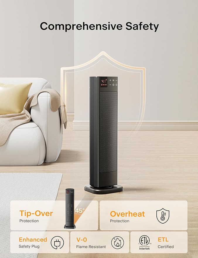 PELONIS Oscillating Ceramic Tower Indoor Space Heater