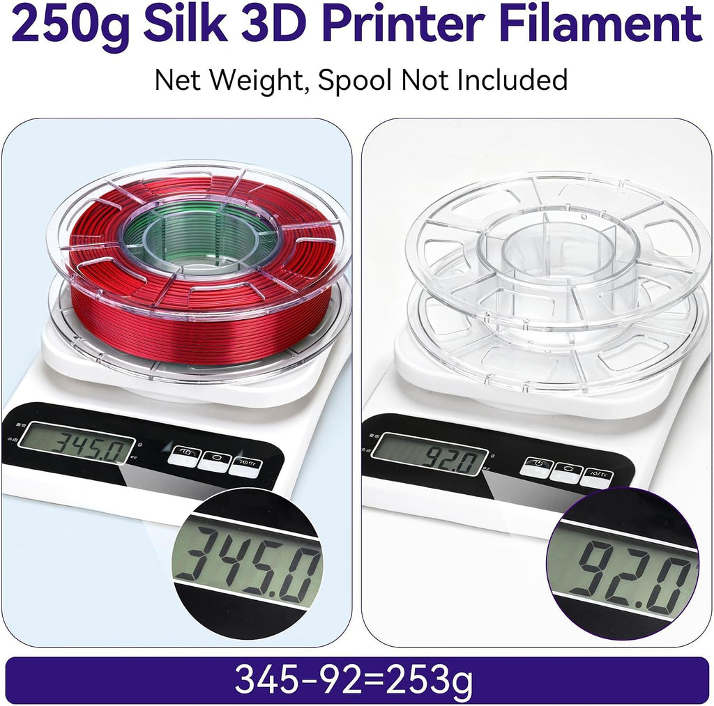 Dynta 3D Printer Filament Bundle, Silk PLA 6x250g Shiny Dual Color 1.75mm