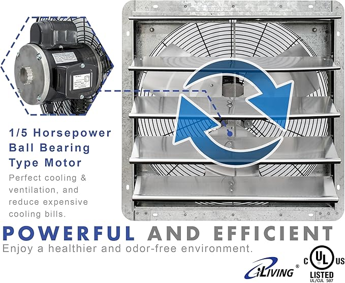 iLiving New Upgraded 20" Wall Mounted Exhaust Fan