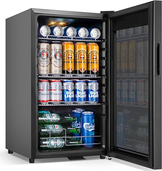 Beverage Refrigerator Cooler, 17 Inch 120 Cans Freestanding Mini Fridge