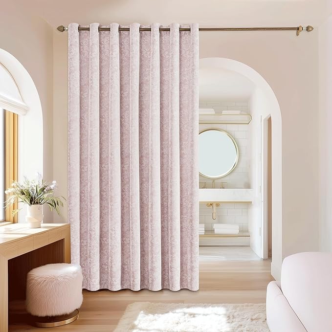 Beauoop Pink Floral Jacquard Blackout Curtains 84 Inches Long