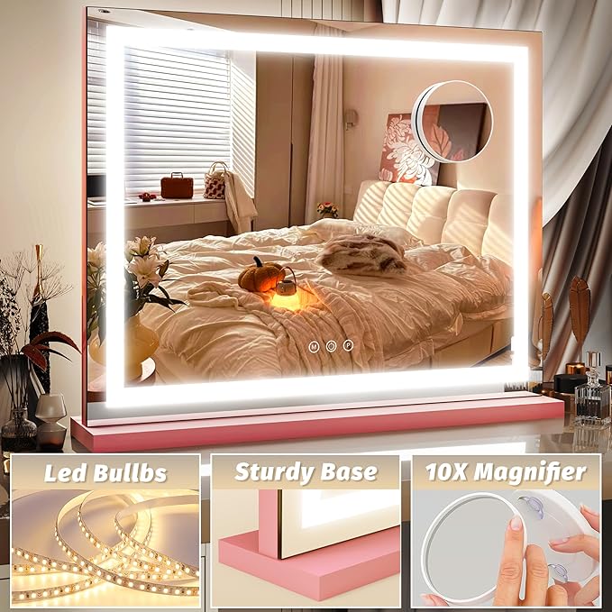 FENNIO Vanity Mirror with Lights 23"x18", Lighted Makeup Mirror, Large Vanity