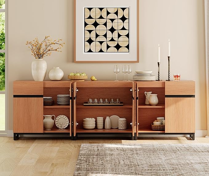 WAMPAT Modern TV Stand for TVs up to 110 inch, 3 in 1 Wood Entertainment Center