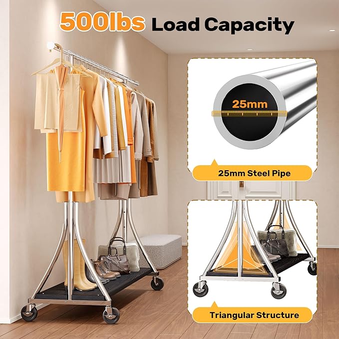 HOKEEPER Clothes Rack with Wood Shelves Height Adjustable Clothing Rack with