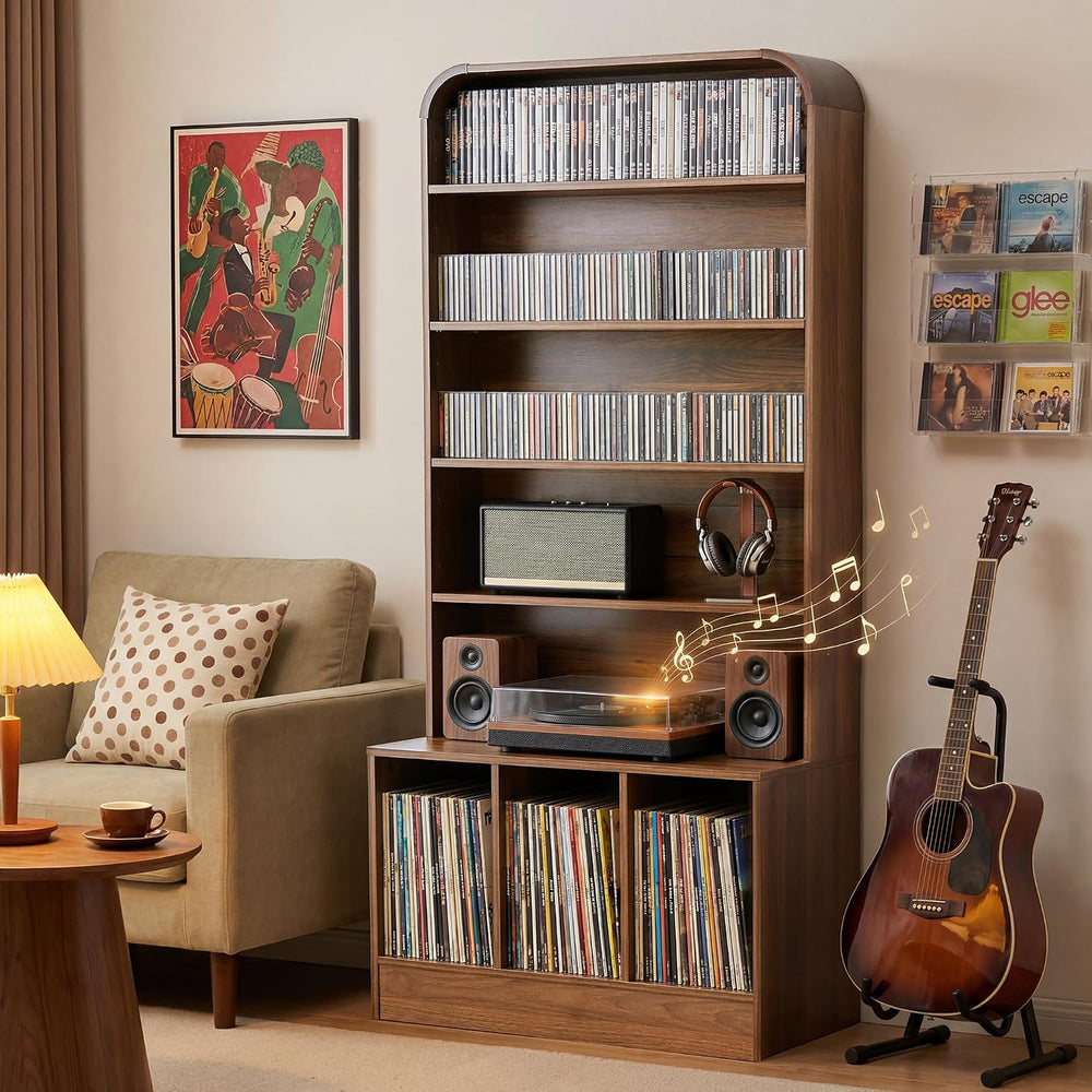 RARZOE 71" Tall Record Player Stand with Vinyl Storage, Walnut
