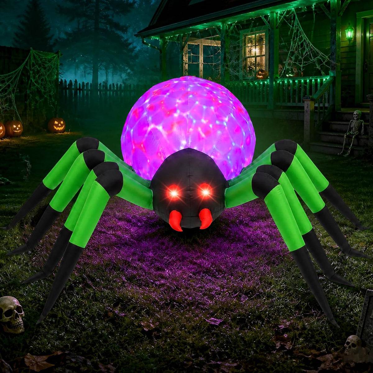 SUNNINO 10FT Giant Halloween Inflatable Spider with LED Lights