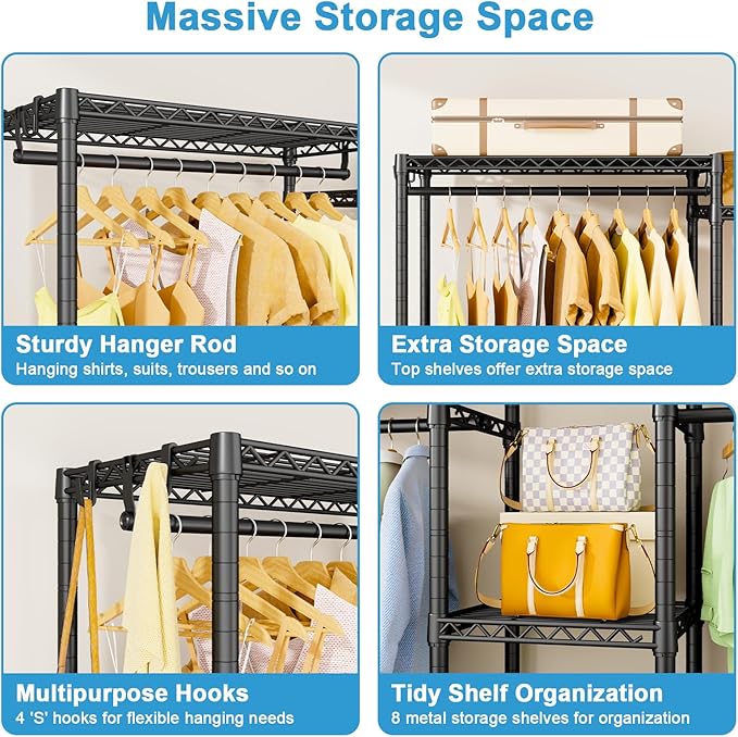 Ulif E4 Clothes Rack, Heavy-Duty Garment Rack, Metal Freestanding Clothing