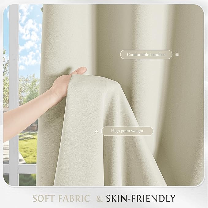 Beauoop Cream 100% Blackout Curtains 84 Inch Long 2 Panels