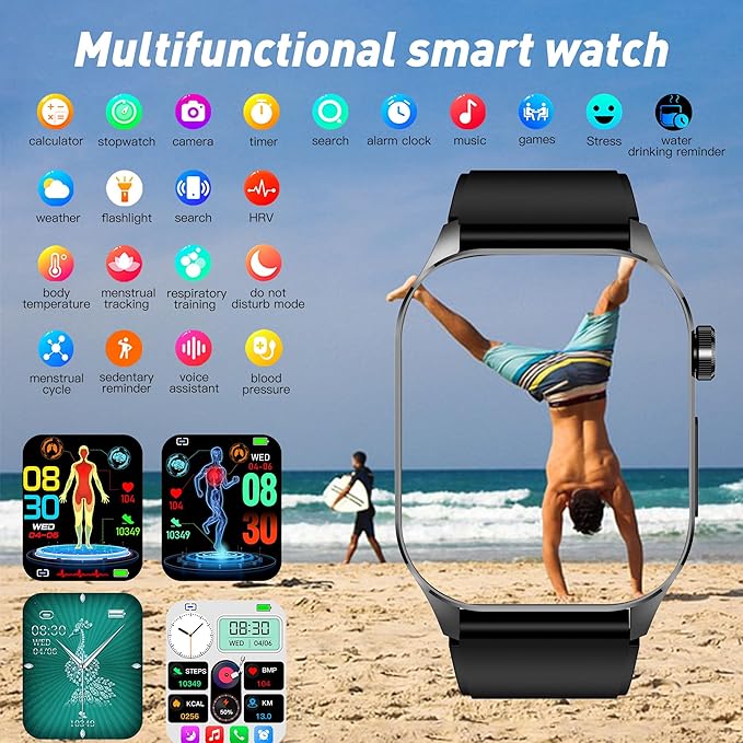 Smart Watch for Men Women, 2.04" AMOLED Color Screen, 24/7 Heart Rate, Blood