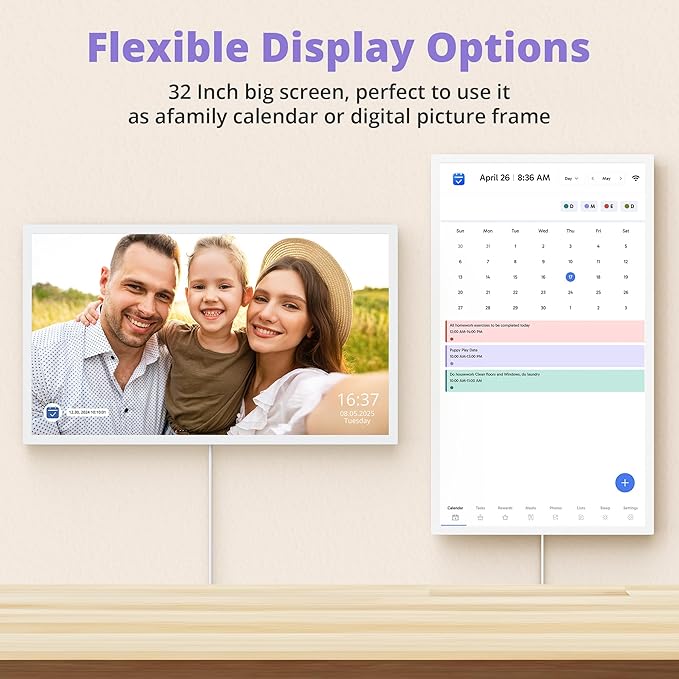 Digital Calendar 32 Inch Touch Screen, Electronic Wall & Desk Calendar Chore