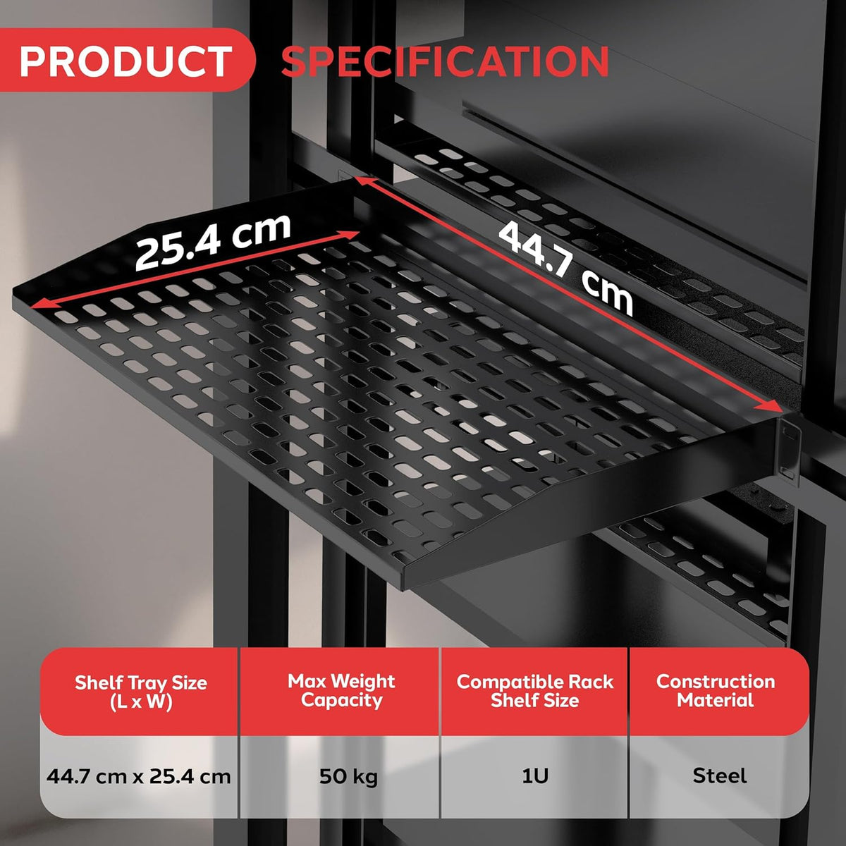 Pyle 19-Inch 1U Server Rack Shelf - 4 Pcs Vented Metal Shelves for Optimal Airflow, Wall or Rack MountableSupports up to 110 lbs, 17 x 10’ Shelf Tray for Cabinets, Computers & Network Equipment