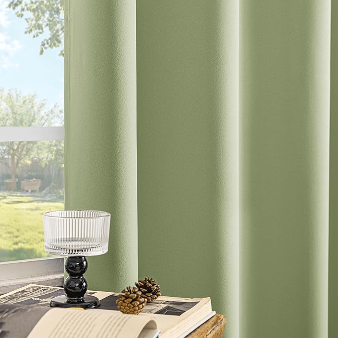 Beauoop Sage Green 100% Blackout Curtains 84 Inch Long 2 Panels
