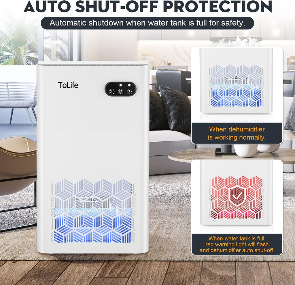 ToLife Dehumidifier, 1000 Sq Ft 95 oz Tank with Sleep Mode, Auto Shutoff