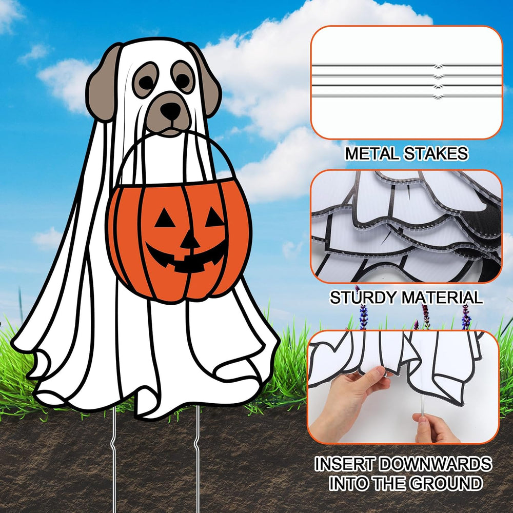 Nuanchu 7 Pcs Halloween Ghost Dog Yard Signs Outdoor Decorations