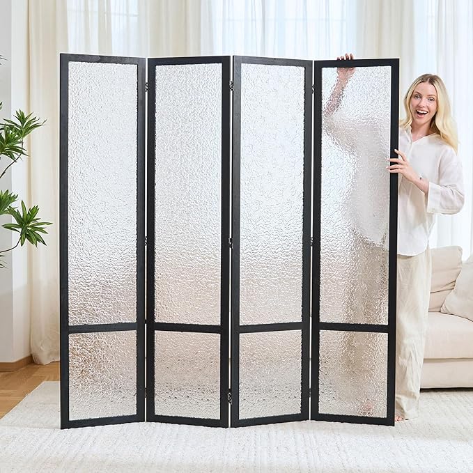 Acrylic Room Divider, 4-Panel Freestanding Partition Screen, Frosted