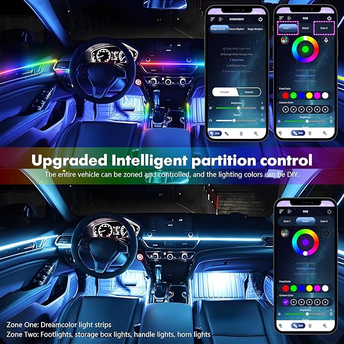 New Version Dreamcolor Acrylic Car Interior Lights 10 in 1 RGB LED Strip Lights