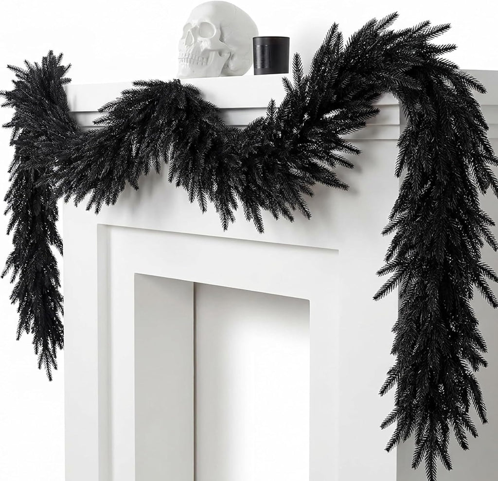 2 Pcs 6ft Black Halloween Norfolk Pine Garland,Vine Twig Mantle Decoration