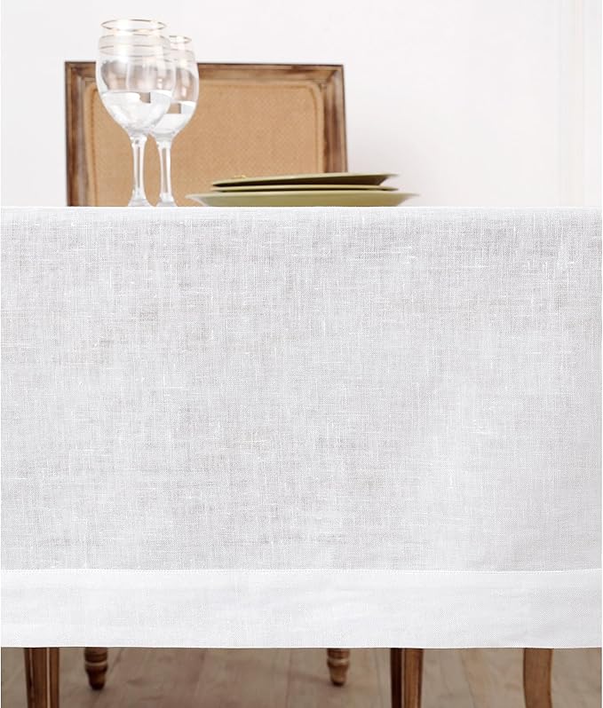 Solino Home Linen White Tablecloth 60 x 132 Inch - 100% Pure Linen Rectangular Tablecloth - Machine Washable Table Cloth for Fall, Autumn, Halloween, Thanksgiving, Christmas, Holiday - Fete