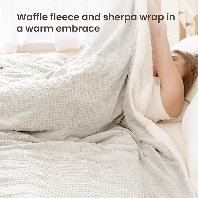 Heated Blanket Electric Blanket Queen Waffle, 84x90 Inches Dual Controllers