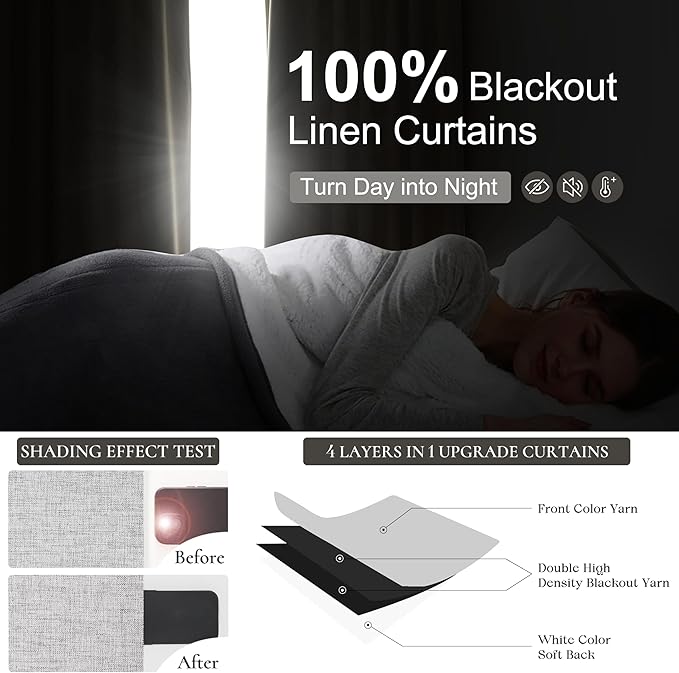 Gray Blackout Curtains 70 Inches Extra Wide Linen Curtains 84 Inch Length