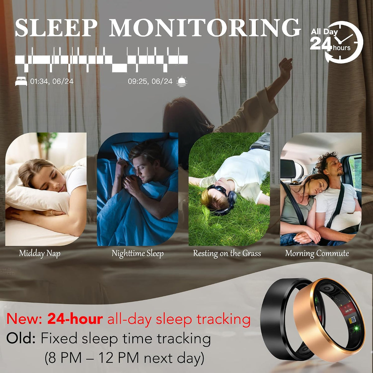 Smart Ring 2.0 for Men Women, Sleep & Fitness Tracker, Rose Gold 8