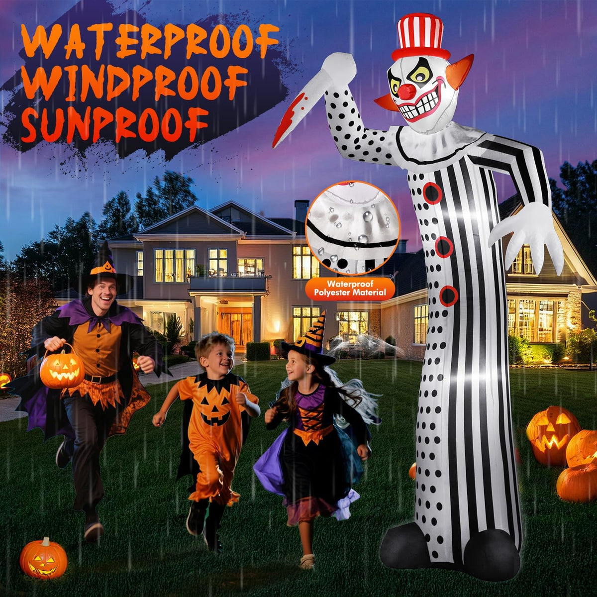 zukakii 12Ft Giant Halloween Inflatables Creepy Clown, Huge Halloween Decorations Outdoor Blow Up Yard Decorations Built-in Full-Body LED Light & Strong Blower for Home Decor Party Lawn