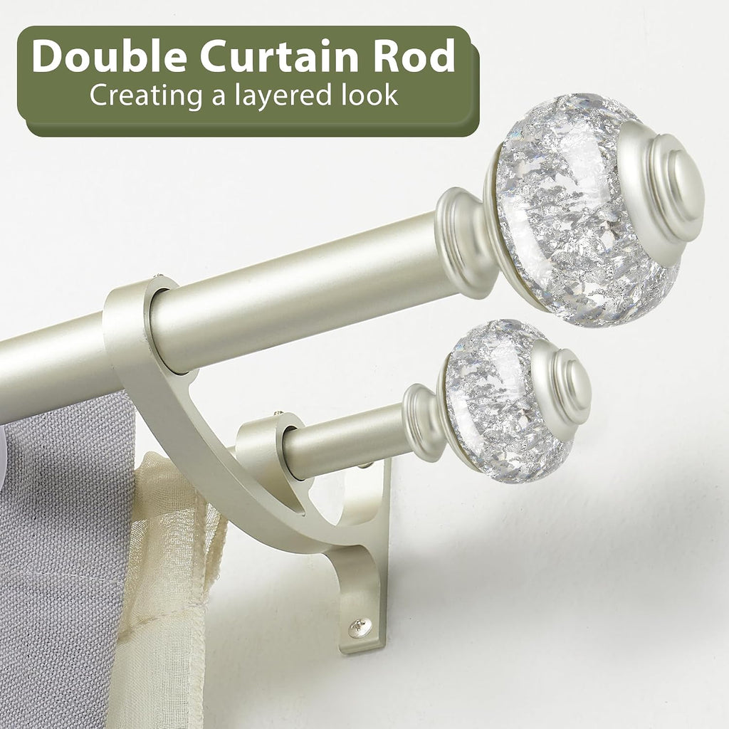 Double Curtain Rods 72 to 144 Inches(6-12 Feet) with Solid Aluminum Alloy Brackets, 1” Front and 5/8” Back Telescoping Drapery Rod for Windows, Heavy Duty Decorative Curtain Rods, Matte Silver