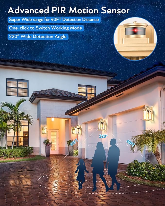 VIANIS 2 Pack Motion Sensor Outdoor Lights Lantern, Dusk to Dawn Exterior Lights