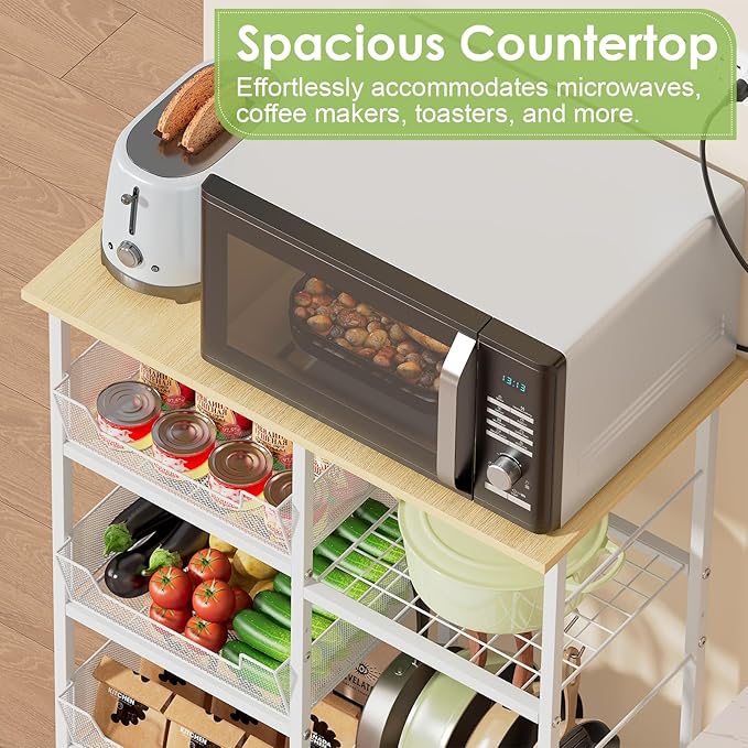 Rolling Kitchen Storage Microwave Cart & Kitchen Island on Wheels, Adjustable