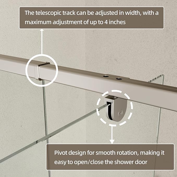 50-54" W x 71" H Pivot Swing Glass Shower Door, Pivot Frame Shower Door