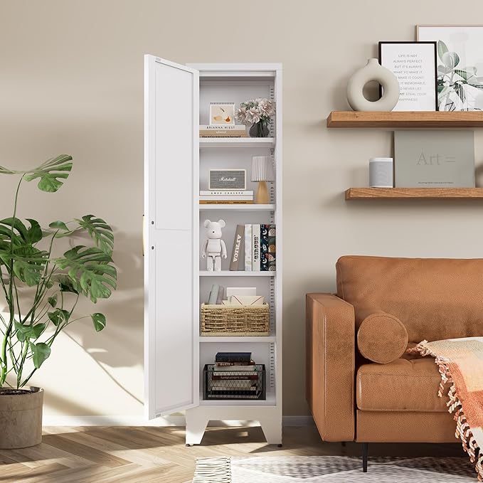 COFaR Tall Bathroom Storage Cabinet, Metal Farmhouse Narrow Slim Cabinet