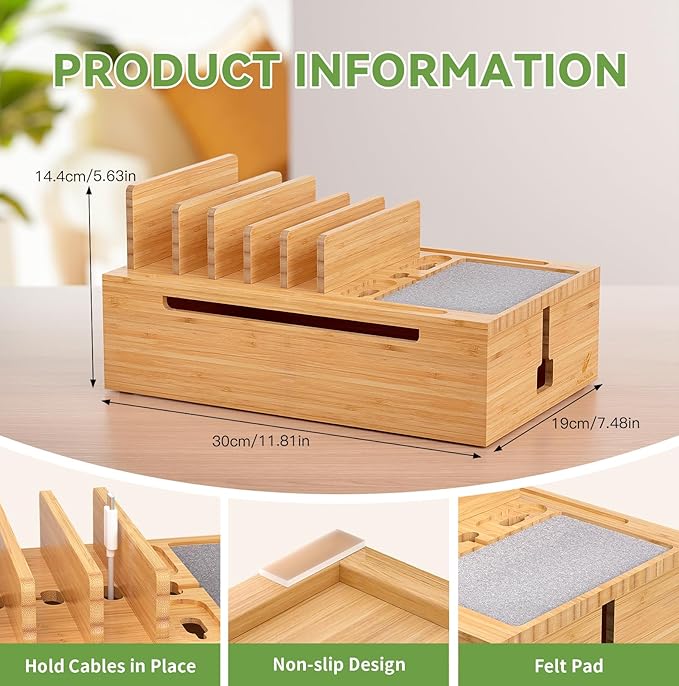 Pezin & Hulin Bamboo Charging Station, Electronic Devices Organizer