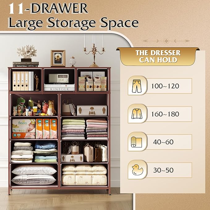 WLIVE Tall Dresser for Bedroom, Fabric Dresser Storage Tower, Chest of Drawers