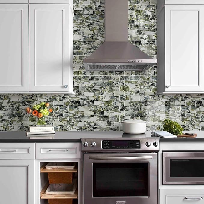 Vamos Tile 100-Piece Glossy Ice Green Peel and Stick Backsplash Tile, Stick on