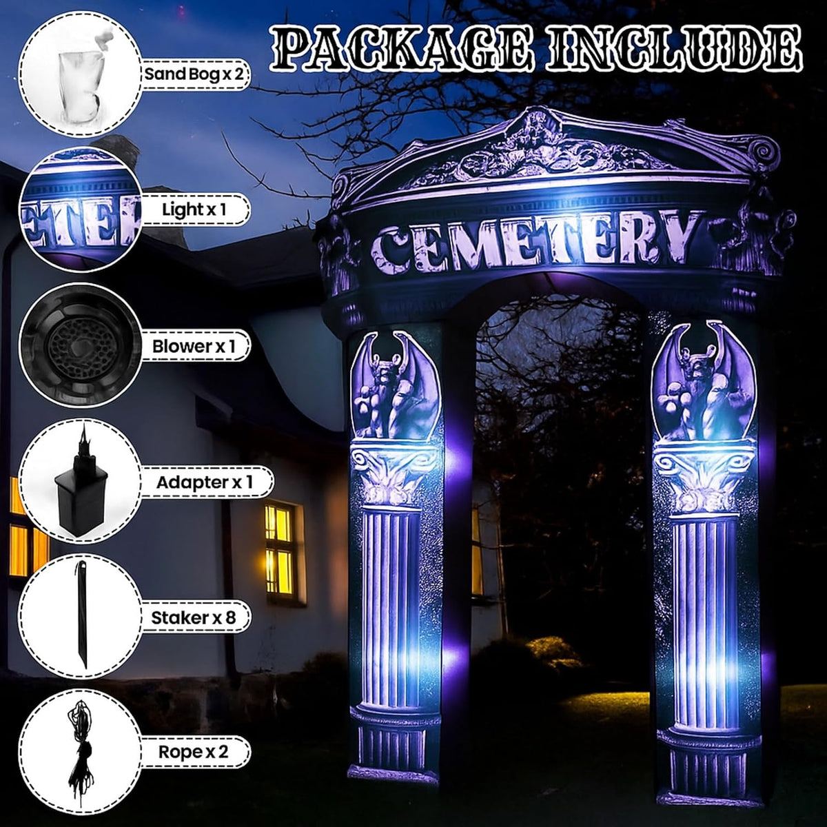 Leyndo 8 ft Halloween Inflatable Arch Decoration, Classical Cemetery